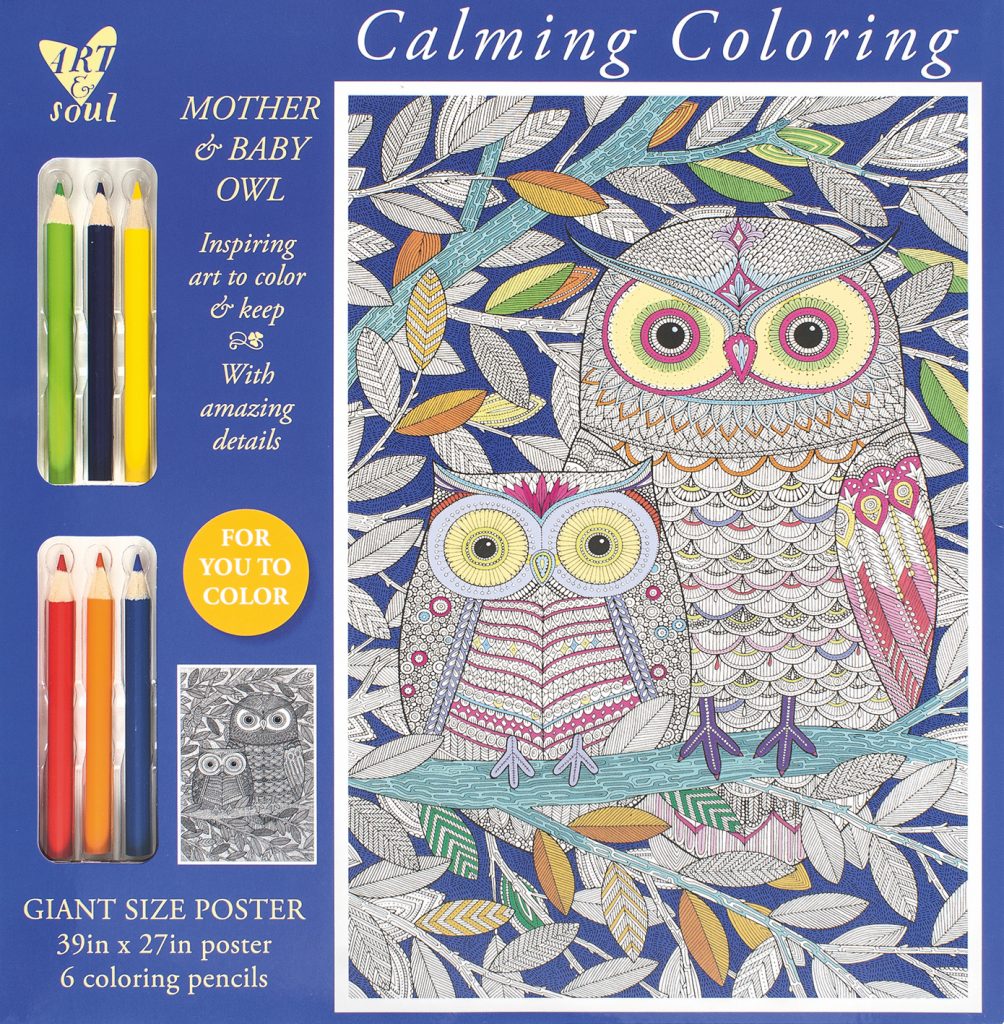 calming colouring mother & baby owl - iseek